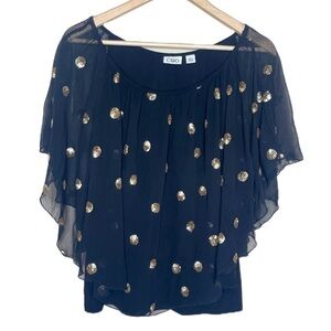 CATO black with gold sequin accents sleeveless sheer wing sparkle blouse